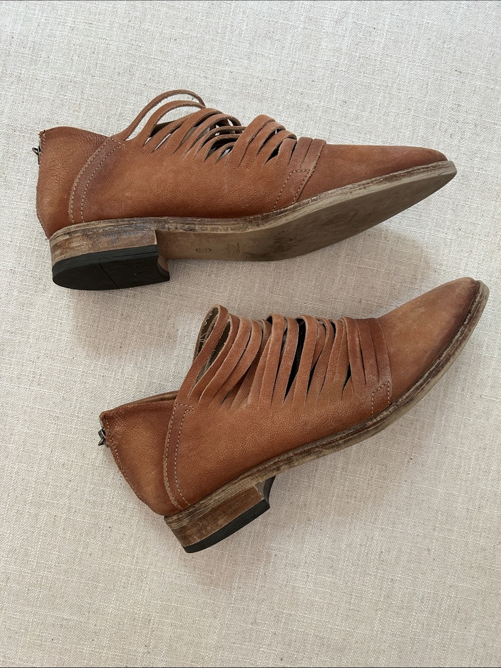 Free People Lost Valley Distressed Leather Cutout Ankle Boots Chestnut Brown - Picture 8 of 11